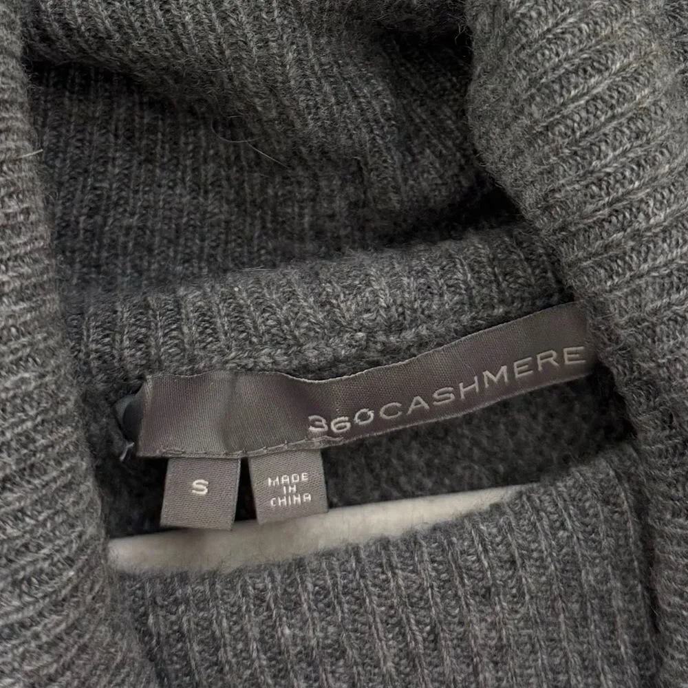 360 Cashmere Colorblock Turtleneck Sweater Size Small 100% Cashmere Gray Black